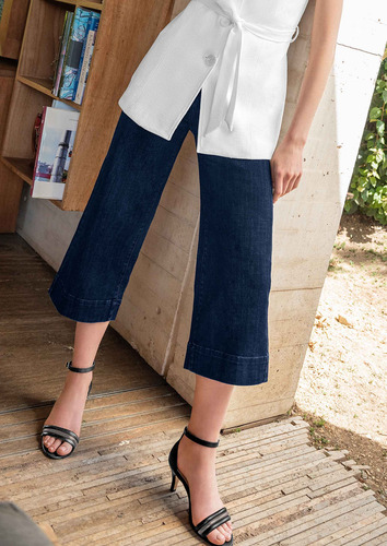 Pantalón Casual Andrea Mujer Tipo Capri Corte Recto Azul