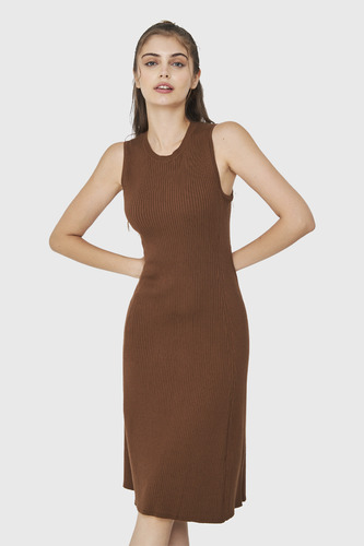 Vestido Midi Acanalado Café Nicopoly