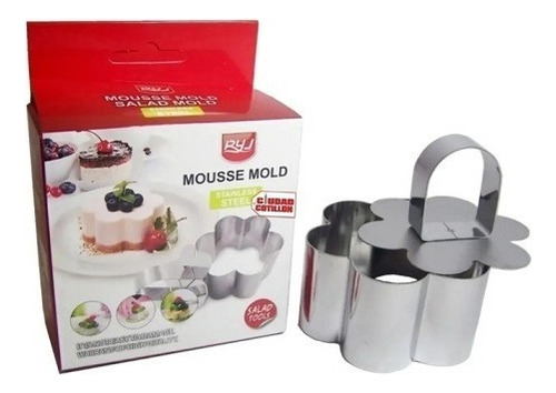 2 Mini Moldes Mousse Cortante Flor 8 X 4 Cm / Runn Color Plateado