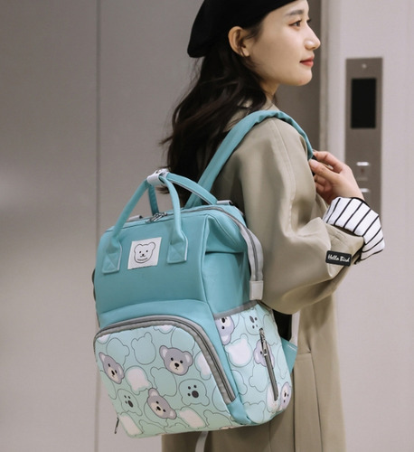 Mochila Pañaleras Bebe Bolsa Pañalera Impermeable Multiusos Azul Claro
