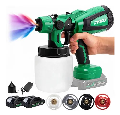 Pistola De Pintura Elétrica Com 2 Bateria 4 Bicos Ajustáveis