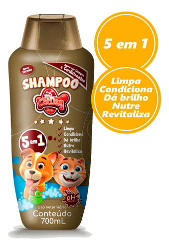 Shampoo 5 Em 1 Catdog P/ Cães Gatos 700ml Ph Neutro