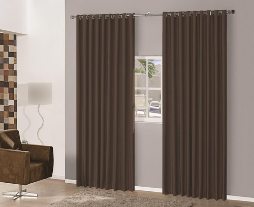 Cortina Sala Quarto Em Tecido Semi Blackout Marron 4,00x2,50 Cor Preto