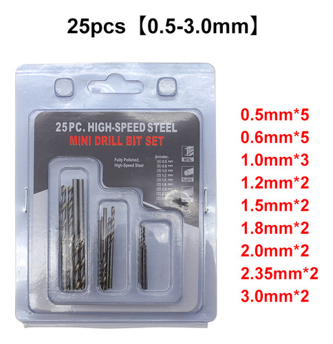 25 Brocas Helicoidales En Caja, Perforadora Manual Negra, Pe