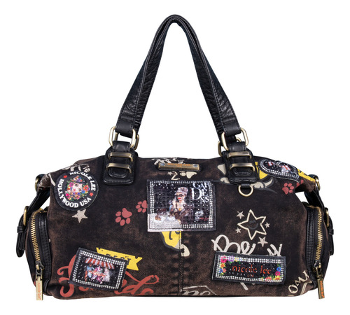 Bolsa Boston Nicole Lee De Mezclilla Tipo Graffiti Ss24 Color Marrón