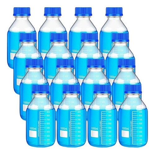 16 Frascos Tapa Azul Esterilización 1000 Ml Boro 3.3 