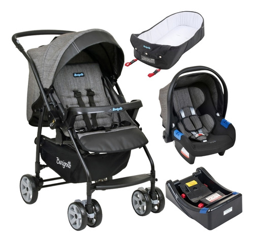 Travel System Rio K Cinza Com Ninho E Base - Burigotto Cor Mesclado cinza Cor do chassi Preto