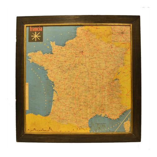 Antiguo Mapa De Francia Enmarcado