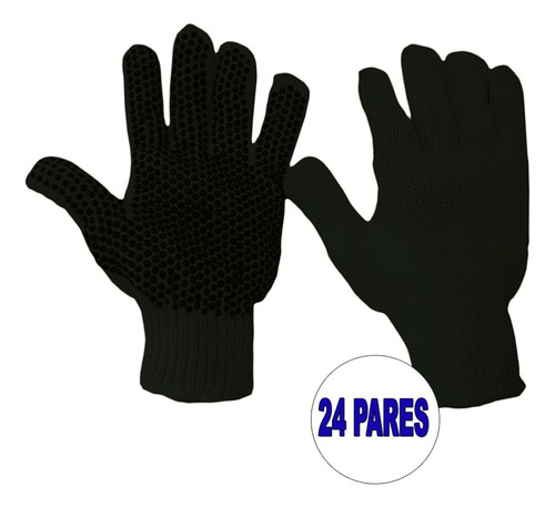 Kit 24 Pares De Luvas De Malha Tricotada Preta Carbografite