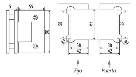 Bisagra Vidrio Vidrio 90°