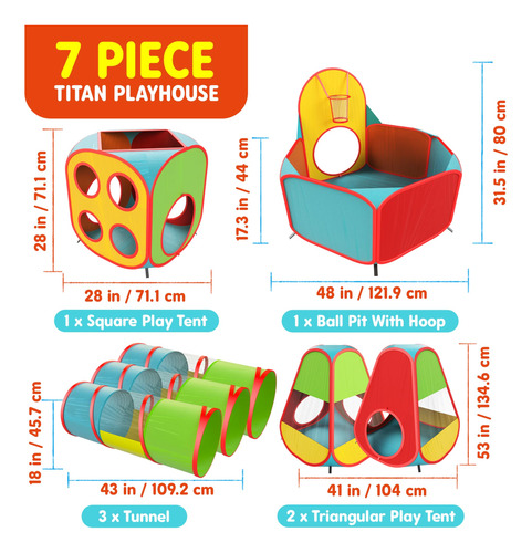 Play Tent Playz Para Niños, 7 Unidades, Con 1 Piscina De Bol