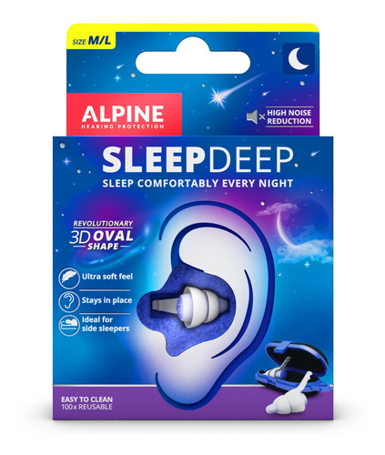 Alpine Sleepdeep Tapones De Oídos Para Dormir. Tapones De Dormir Ovalados 3d Con Gel Supresor De Ruido. Filtros Suaves Para Dormir De Lado. Reducen El Sonido De Los Ronquidos. 1 Par Reutilizable
