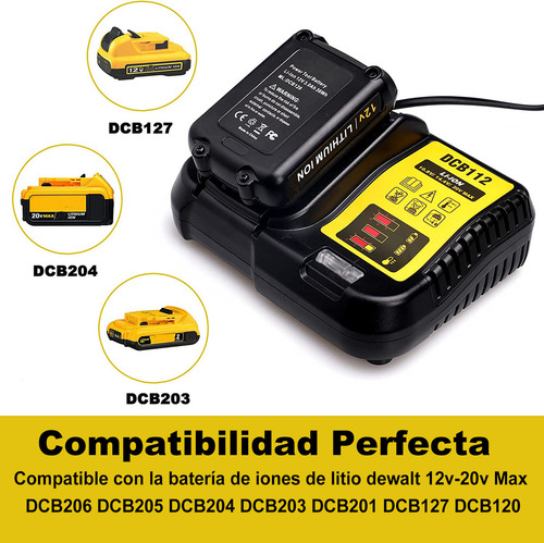 Cargador De Batería Litio Para Dewalt Dcb112 12v 14.4v 18v Indicador De Pantalla Led Protección De Seguridad De Carga Duración Extendida De La Batería Para Dewalt 12v-20v Max