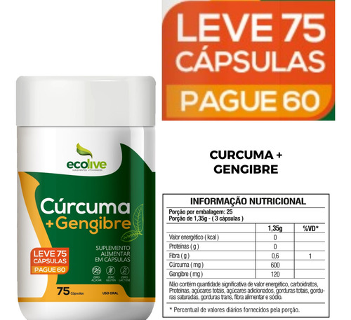 3 Uni Cúrcuma Longa Gengibre - Leve 75 Pague 60 Cápsulas