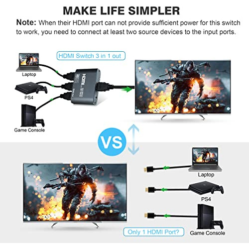 Switch 4k @60hz Hdmi, Liga De Alumínio Avedio Links, 3 Porta