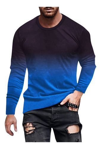 Camiseta Q Para Hombre En Color Degradado, Impresión Sin Pos