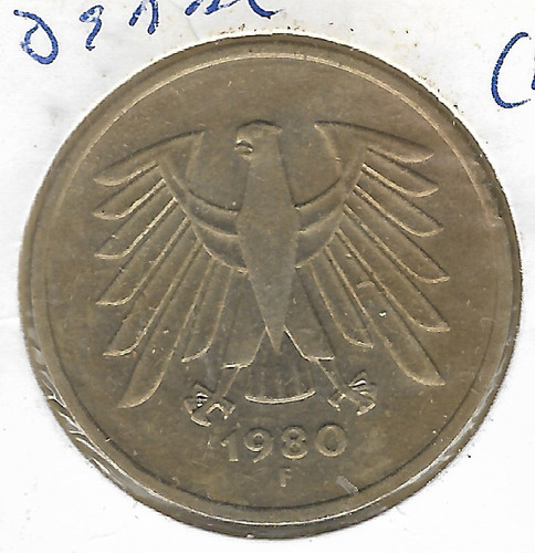 Moneda Alemania Federal 5 Marcos 1975 (f) Imperdible !! 