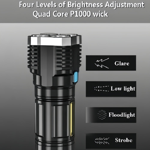 X 3 Linterna Led Usb Recargable Alto Alcance 330 Mts 4 Focos