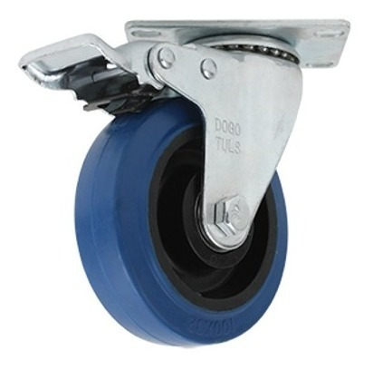 Rodaja Goma Elástica Azul Giratoria Placa Con Freno De 5''