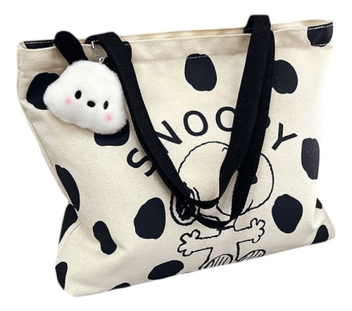 Bolsa Tote Bag Snoopy Peanuts Beige Lisa Níquel Negro