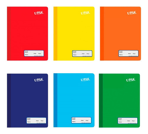 Pack 6 Cuadernos Cocidos  Upak  Colores -100 Hojas Raya