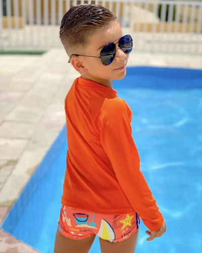 Imagem 8 de 9 de Blusa Proteção Solar Uv Com Sunga Biquini Moda Praia Menino