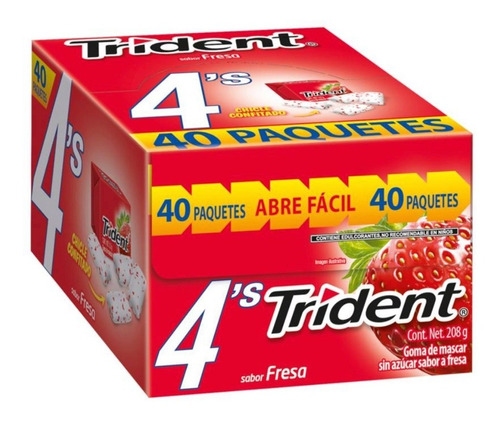 Goma De Mascar Chicle Trident White 4's Fresa Con 40 Piezas