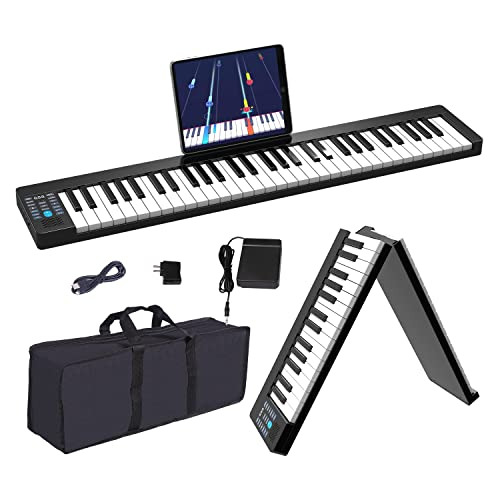 Konix 61 Key Folding Piano Keyboard, Portable Touch Sensitiv