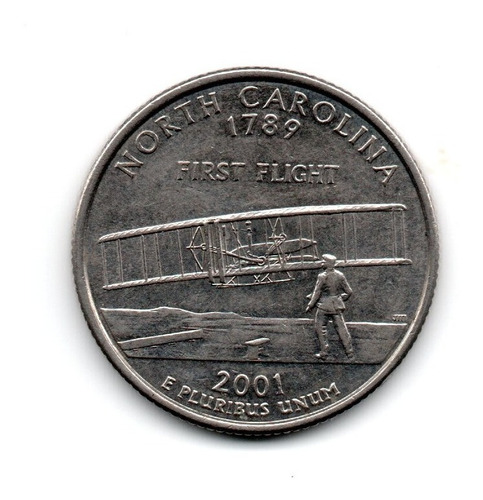 Estados Unidos Usa Moneda 1/4 Dolar North Carolina Año 2001d