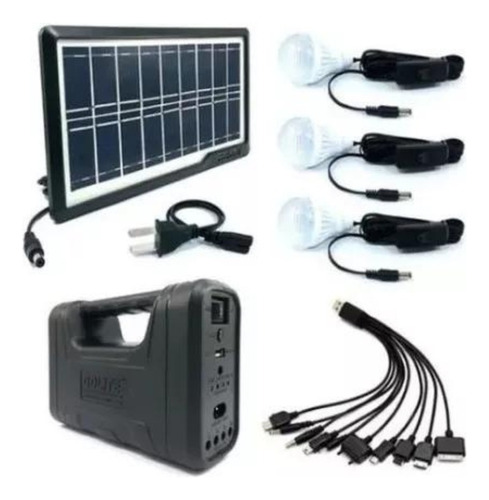 Kit Panel Solar Camping 3 Bombillas Usb Radio Linterna Mp3