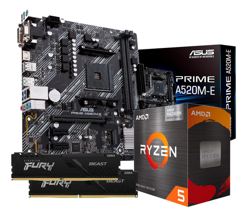 Kit Placa Mãe Asus Prime A520m E Ryzen 5 5600gt Fury 2x8gb