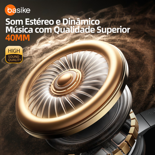 Basike Fone de Ouvido Over-Ear Sem Fio com ANC Ativo 80H Bateria Áudio HD Graves Intensos Espuma com Memória Perfeito para Viagens e Home Office (Prata)