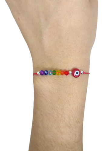 Pulsera Cristales 7 Chakras Dije Amuleto Protector Acero Ojo Turco Rojo 0 Mm