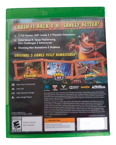 Crash Bandicoot: N. Sane Trilogy Xbox One Formato Físico (Usado)