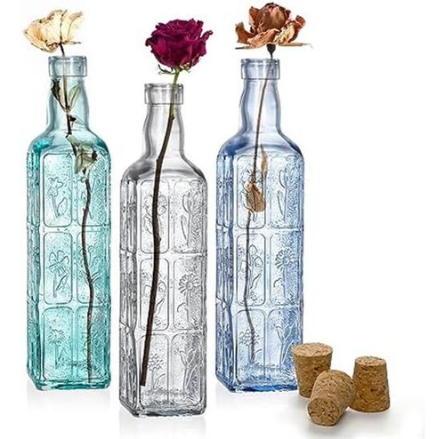 Noamus Paquete De 3 Floreros Con Corchos, Botellas Decorativ