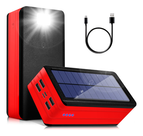 Banco De Energía Solar 50000 Mah Cargador Teléfono Rojo