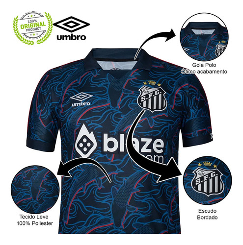Camisa Santos Fc 3 I I I 2024 Umbro Peixe Blaze - Original