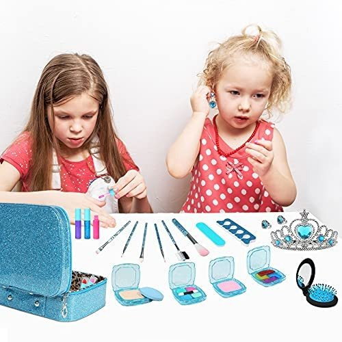 Juego De Maquillaje Real Para Niñas Lavable Color Azul