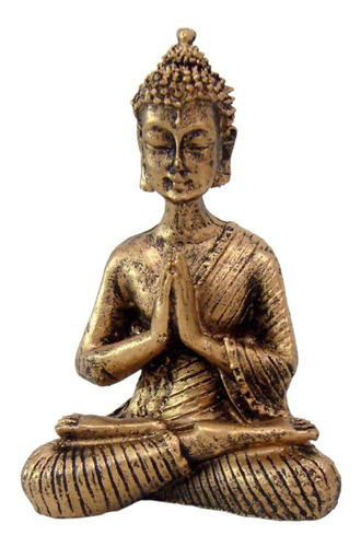 Buda hindú en miniatura rezando, meditando, chakras, resina de color dorado