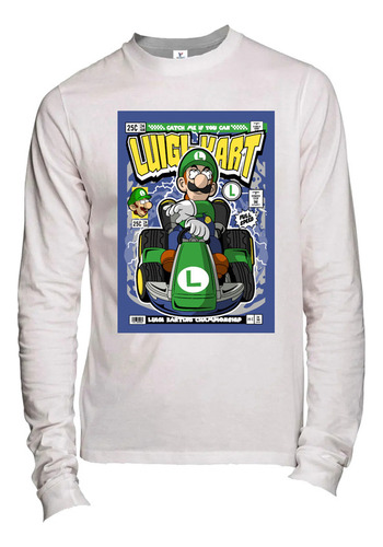 Playera M Larga Luigi Karting Moda Cultura Pop