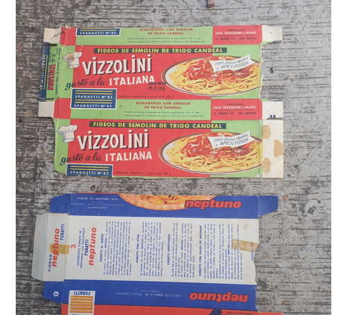 2 Cajas Carton Publicidad Fideos Neptuno Y Vizzolini 1975