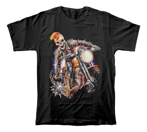 Camiseta Algodón Peinado De Motociclista Calavera Esqueleto