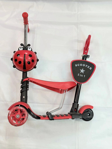 Scooter 5en1 Con De Pie Asiento Luces Led Mariquita 2-10años Rojo