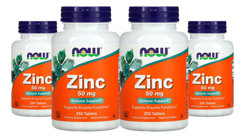 Zinco 50mg Now Foods 250 Tablets 4un Sabor Sem Sabor