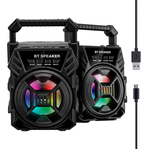 Parlante Altavoz Portatil Inalambrico Bluetooth Luces Led P5 Color Negro