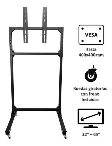 Imagen 4 de 8 de Soporte Pie Tv Pantalla Led 32-65 C/ruedas Móvil 2 Estantes