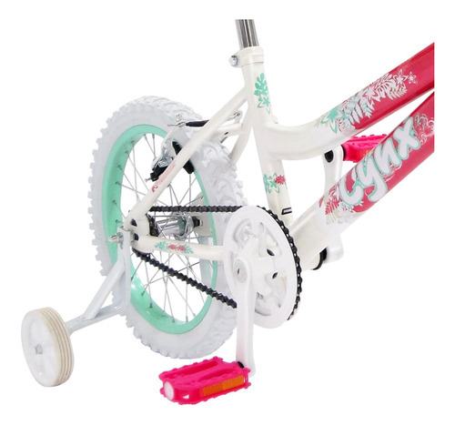 Bicicleta Lynx Cross Rodada 16 1v Niña Con Ruedas Laterales Color Blanco/rosa