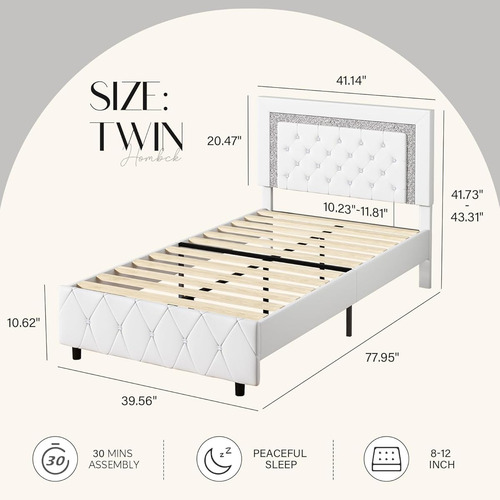 Base De Cama Individual Hombck C/ Cabecera Capitonada Blanca