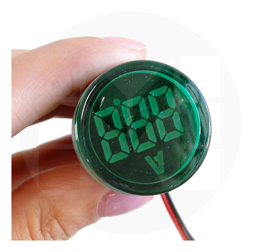 Mini Amperimetro Digital 29mm 100aca Circular Verde Baw