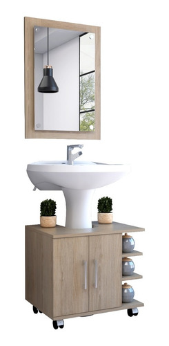 Espejo + Optimizador Lavamanos Bath300 -  Rovere / Blanco